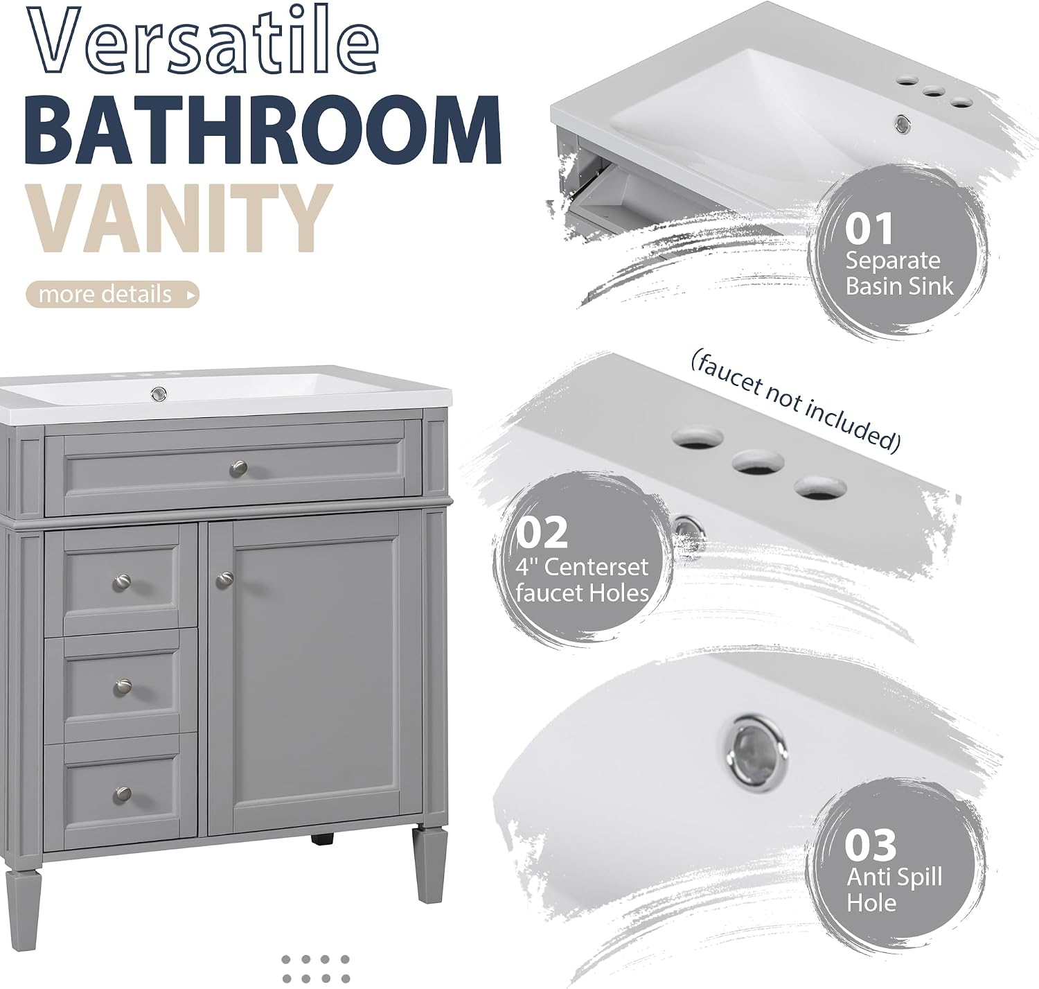 Merax 30' Bathroom Sink Vanity with Matching Medicine Cabinet Combo, Modern Bathroom Storage Cabinet, Freestanding Solid Wood Frame