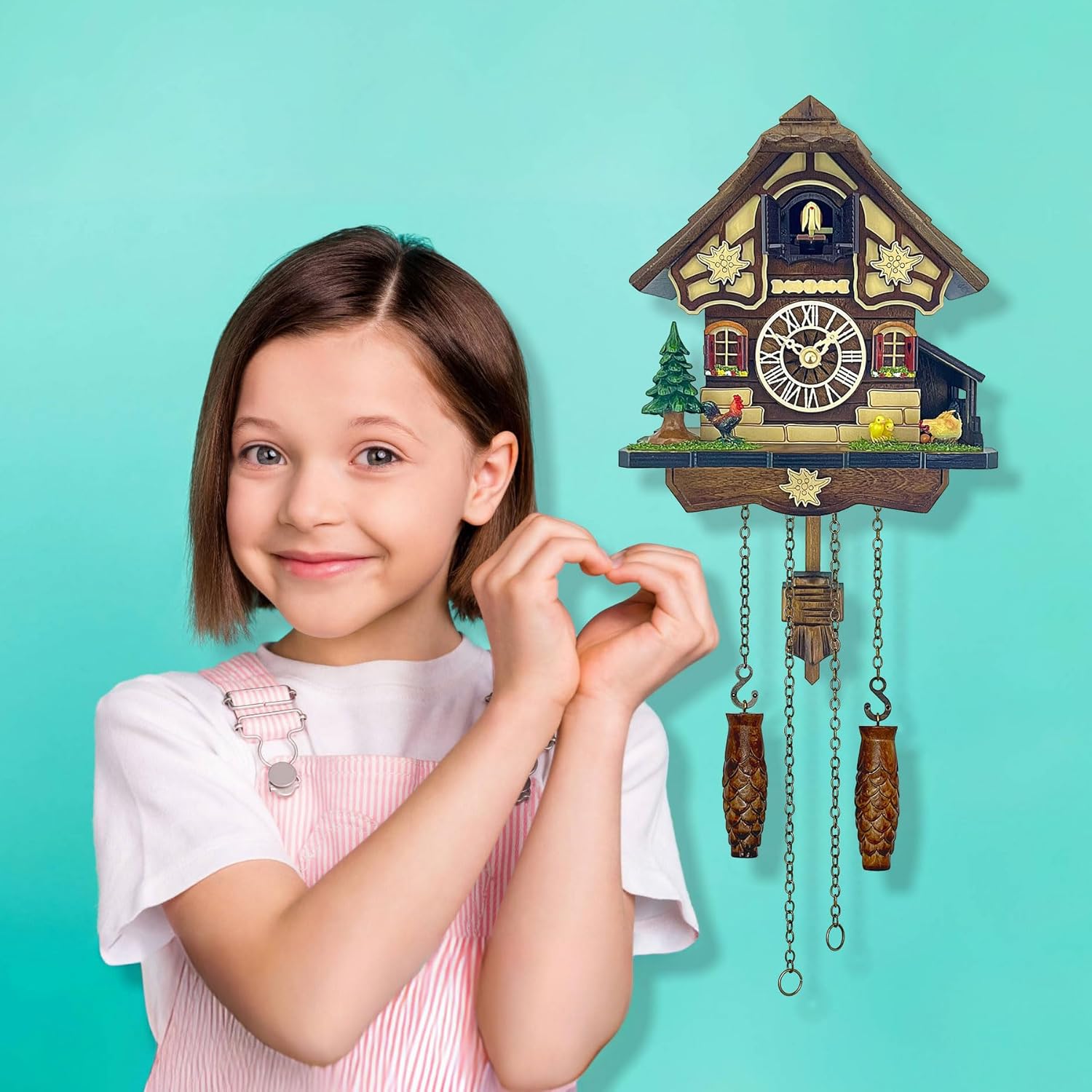 Chicken Family Cuckoo Clock – Germany Style Farmhouse Wooden Wall Clock with Rooster, Hen & Chicks – 12 Melodies, Volume Control, Night Mode – Heartfelt Gift for Mom, Kids, Loved Ones (8.1 X 22inch)