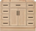 ARIEL Hepburn 42-inch Bathroom Vanity Base Cabinet,Solid Wood, 2 Soft Closing Doors, 9 Dovetail Drawers, White Oak