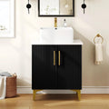 YITAHOME 24 Inch Bathroom Vanity with Vacuum Forming, Freestanding Storage Cabinet Vanity with Engineered White Stone Countertop, 2 Large Soft Closing Doors with Shelf, Gold Handles & Legs, Black