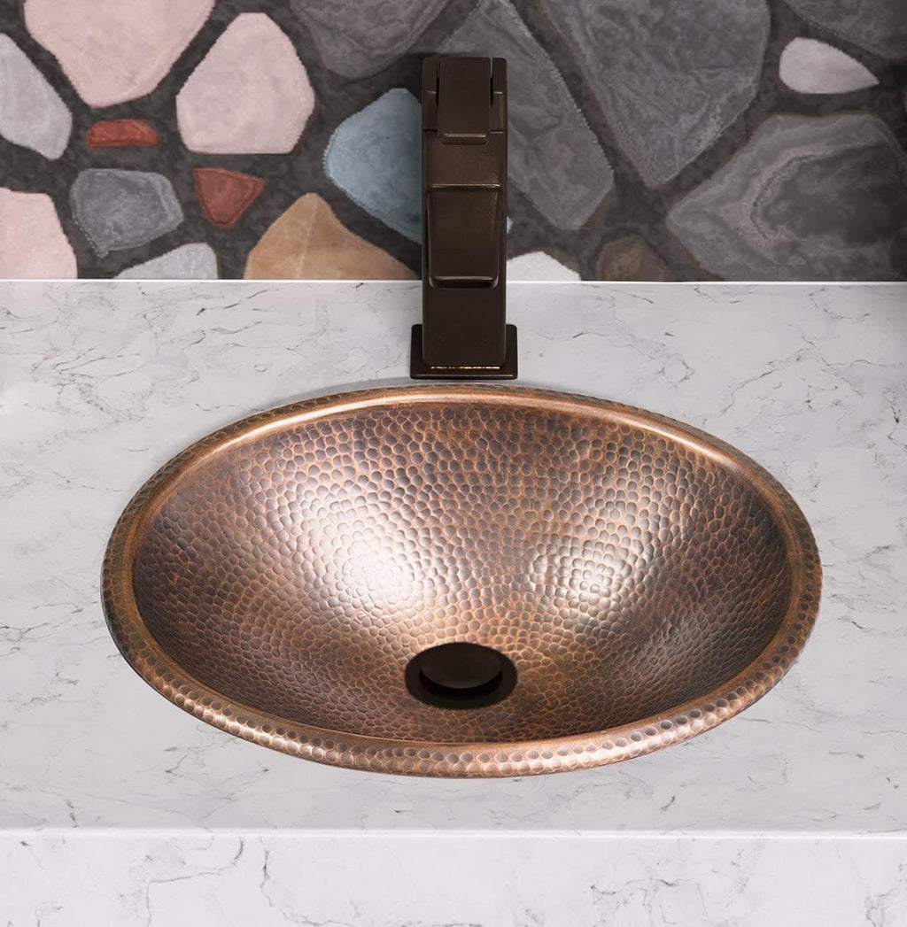 Monarch Abode Bathroom Sink – 17-Inch Oval Drop In Bathroom Sink, Top Mount Hand Hammered Pure Copper Vanity Sinks for Countertop, Powder Room, Guest Bath or Restroom, Drop in Sinks for Bathrooms