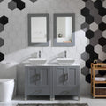 48 inch Double Sink Bathroom Vanity Cabinet Combo Glass、Marble Top Grey Paint Wood w/Faucet, Mirror&Drain Set (Solid Wood + Marble Top)