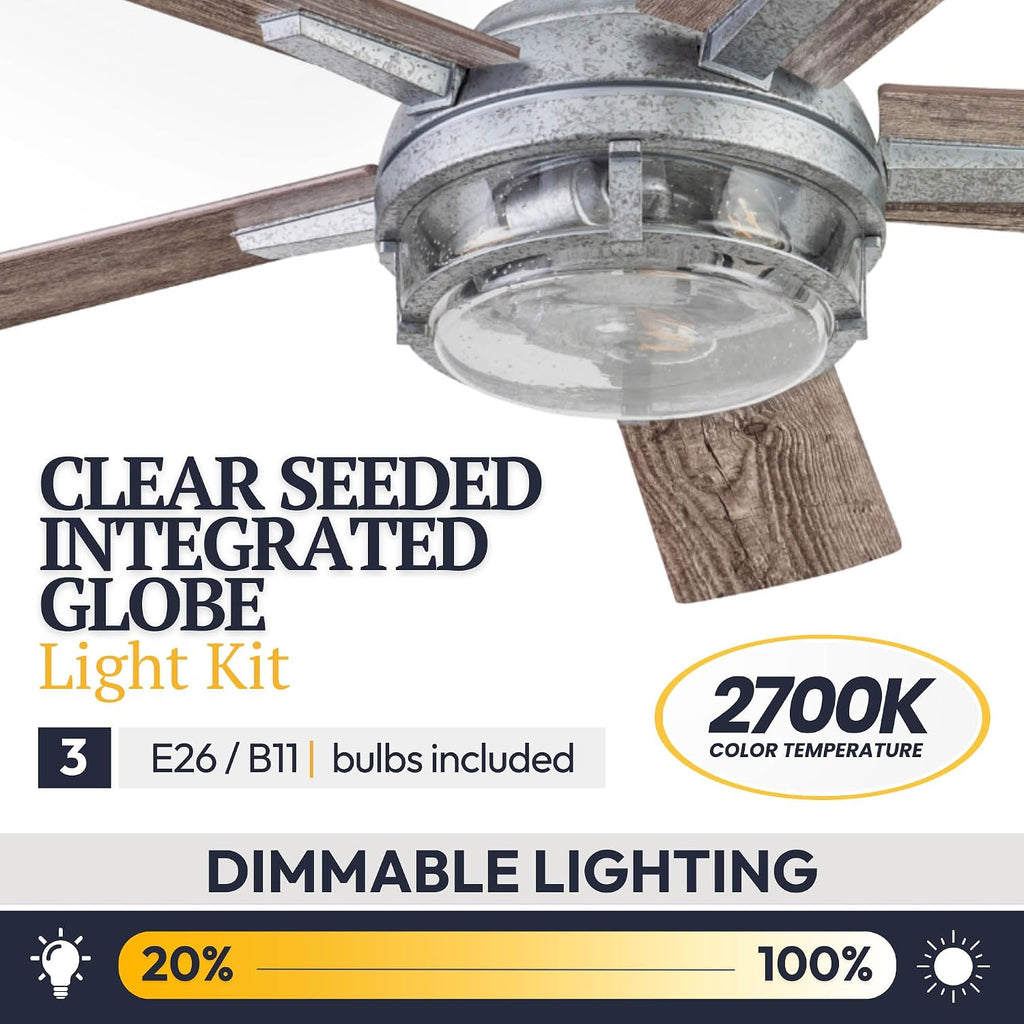 Prominence Home Freyr, 52 Inch Indoor Outdoor LED Ceiling Fan with Light, Remote Control, Dual Mounting Options, 5 Dual Finish Blades, Reversible Motor -51484-01 (Painted Galvanized)