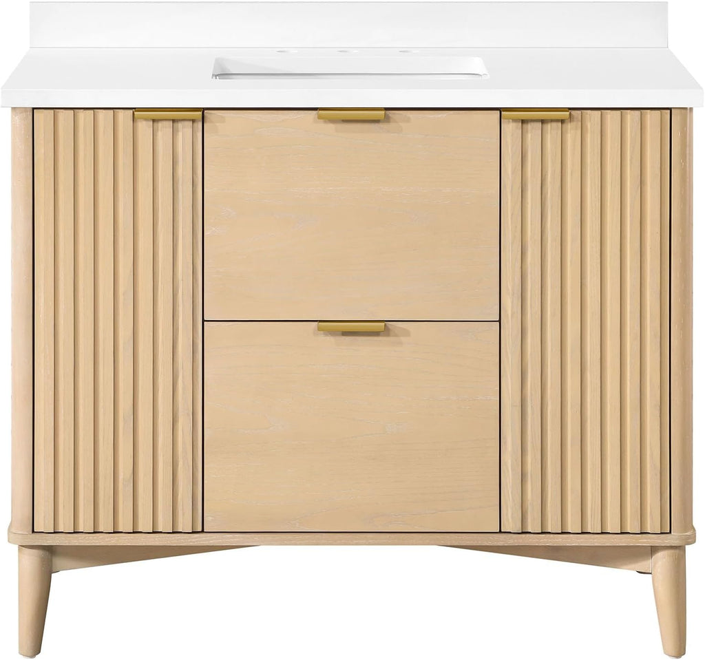 OVE Decors Indy 42 in. Undermount Single Sink Bathroom Vanity with White Engineered Marble Top, Rustic Ash