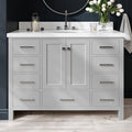ARIEL Cambridge 48-inch Bathroom Vanity with Sink,Solid Wood, 1.5-inch Pure White Quartz Countertop & Backsplash, Single Oval Porcelain Sink, 2 Soft Closing Doors, 9 Dovetail Drawers, Grey