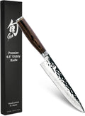 Shun Premier 6.5' Utility Knife, Handcrafted Japanese Knife, VG-MAX Core with Damascus Stainless Steel Cladding, Pakkawood Handle, Precision and Sharpness for Professional and Home Chefs