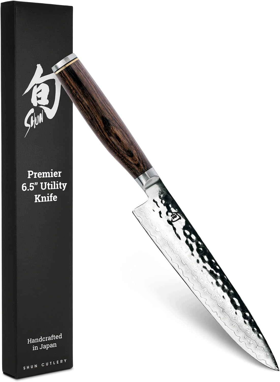 Shun Premier 6.5' Utility Knife, Handcrafted Japanese Knife, VG-MAX Core with Damascus Stainless Steel Cladding, Pakkawood Handle, Precision and Sharpness for Professional and Home Chefs