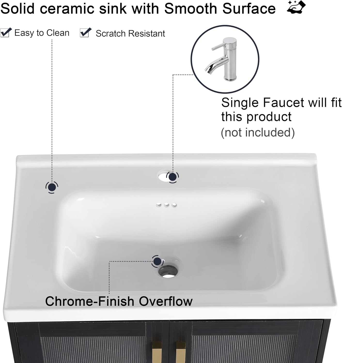 Malwee 28 Inch Freestanding Bathroom Vanity with Sink, 28'' Floor Standing Bathroom Vanity, Modern Vanity with 2 Doors and White Ceramic Basin Sink Top (083-28)