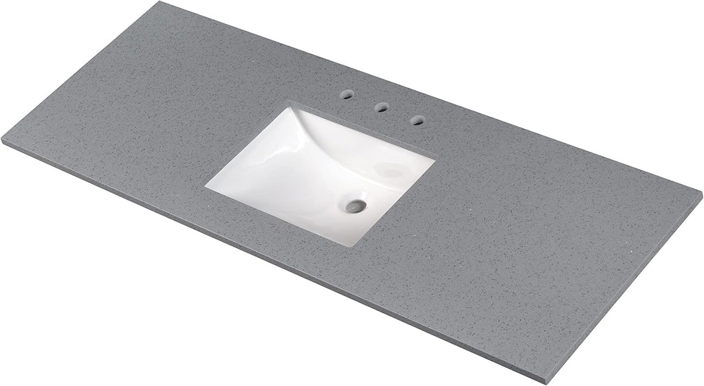 MSI Sparkling Gray Vanity Top with Under Mount Rectangle Single Bowl Ceramic Sink, Engineered Marble Stone, 4' CC Faucet Holes, 61'X22'