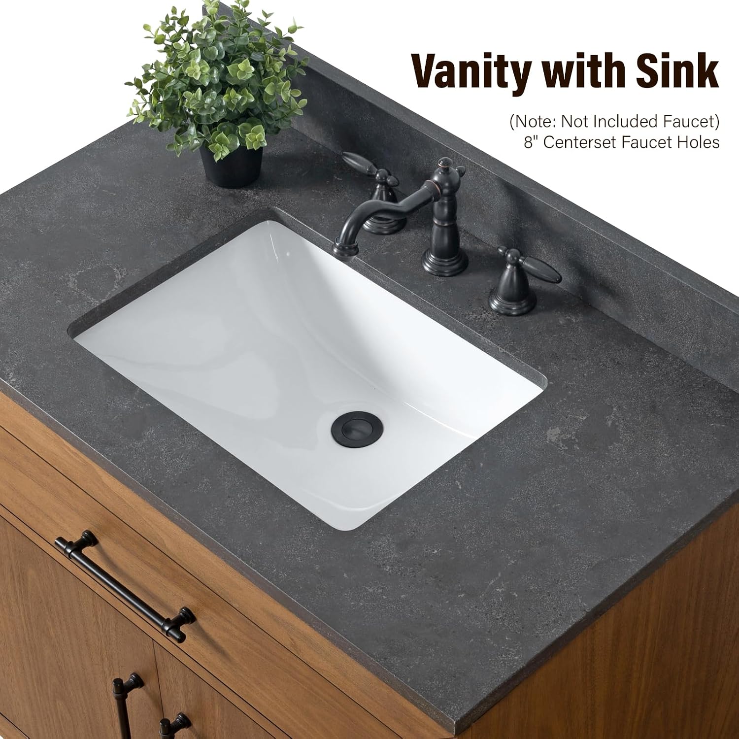 HOMEBEYOND 36' Bathroom Vanity with Single Sink & Ceramic Top, MDF Material Vanity Cabinet with Basin Combo, Soft-Closing Doors, Removable Shelf, Backsplash, Tan