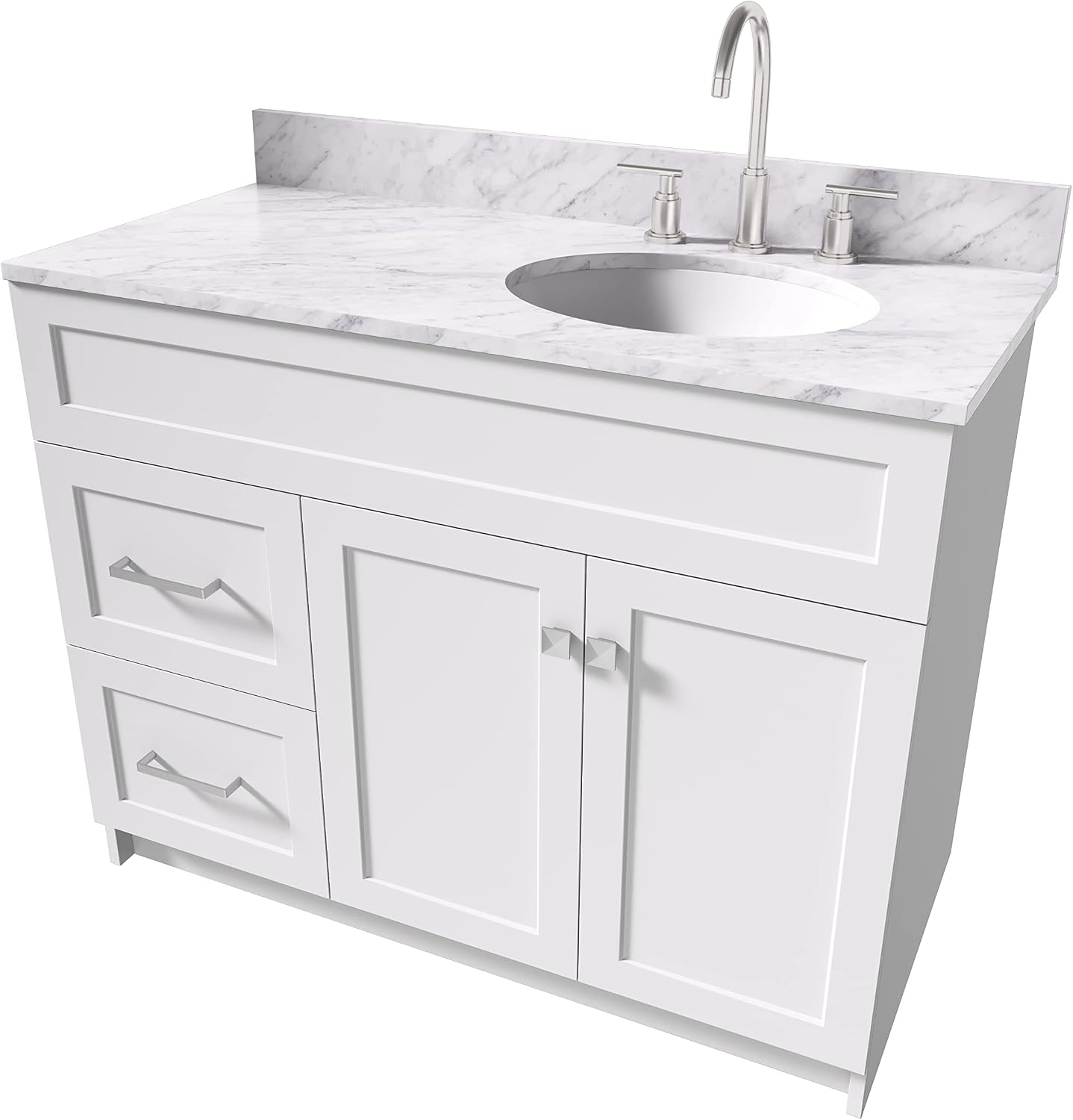 ARIEL Hamlet 43 in. Right Offset Oval Sink Vanity with 0.75 in. Carrara White Countertop in White