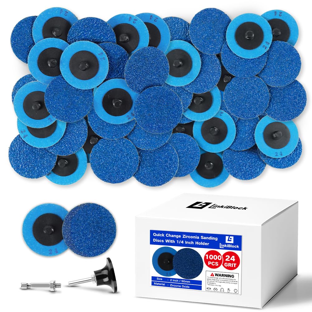 1000Pcs 2 inch R-Type Quick Change Zirconia Surface Conditioning Sanding Discs Set 24 Grit with Adapter & Backing Pad
