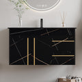36 inch Bathroom Vanity with Ceramic Sink and Sinter Stone Marble Counter Top Modern Black Wall Mounted Floating Bathroom Sink Cabinet with 2 Drawers, 1 Cupboard and Gold Metal