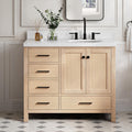 DKB Beckford 42-Inch Oak Single Bathroom Vanity with Sink, Carrara White Quartz Countertop & 1.5' Miter Edge, 4' Backsplash, Soft Closing Door & Drawer, Matte Black Hardware