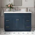 ARIEL Hamlet 48-inch Bathroom Vanity with Sink,Solid Wood, 1.5-inch Pure White Quartz Countertop, Single Rectangular Porcelain Sink, Soft Closing Doors, Dovetail Drawers, Midnight Blue