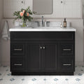 ARIEL Hamlet 48-inch Bathroom Vanity with Sink,Solid Wood, 1.5-inch Italian Carrara Marble Countertop, Single Rectangular Porcelain Sink, 2 Soft Closing Doors, 4 Dovetail Drawers, Black