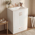 Sweetcrispy 24' Modern Bathroom Vanity with Ceramic Basin, Undermount Vanity Sink Cabinet with 2 Doors and 1 Drawer, Free Standing Bathroom Storage Cabinet with Sink Combo Set, Ivory