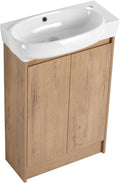 23' Small Bathroom Vanity with Sink, Freestanding Bathroom Vanity Cabinet with Round Ceramic Basin, Soft Closing Doors, Adjustable Shelves, Modern Single Sink Bathroom Vanity, Imitative Oak