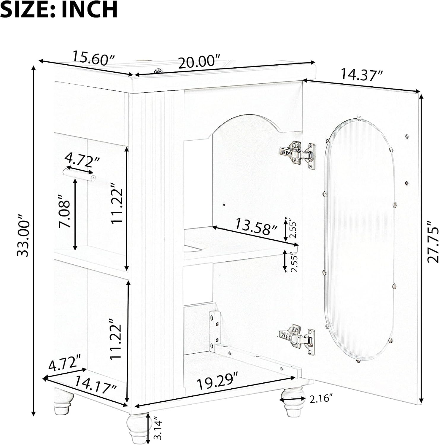 20-inch Bathroom Vanity with Sink, Free Standing Vanity Cabinet with Two-Tier Shelf and Glass Door, Wooden Bath Set Organizer with Single Ceramic Sink for Bathroom, Black