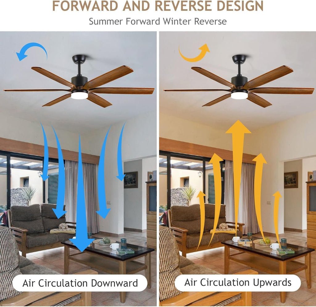 72 Inch Large Ceiling Fans with Lights and Remote, Indoor Outdoor Ceiling Fan for patios, 6 Blades Modern Farmhouse Wood Ceiling Fan with High CFM, 5 CCT Dimmable, Quiet Energy Efficient DC Motor