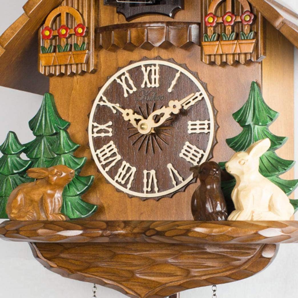 Wooden Cuckoo Clock with Hand CarvingForest Cuckoo Clock with Mechanical Bird Hand-Made Wooden House Wall Clock Suitable for Children, A, Arabic Numeral dial (B Roman Numeral dial)