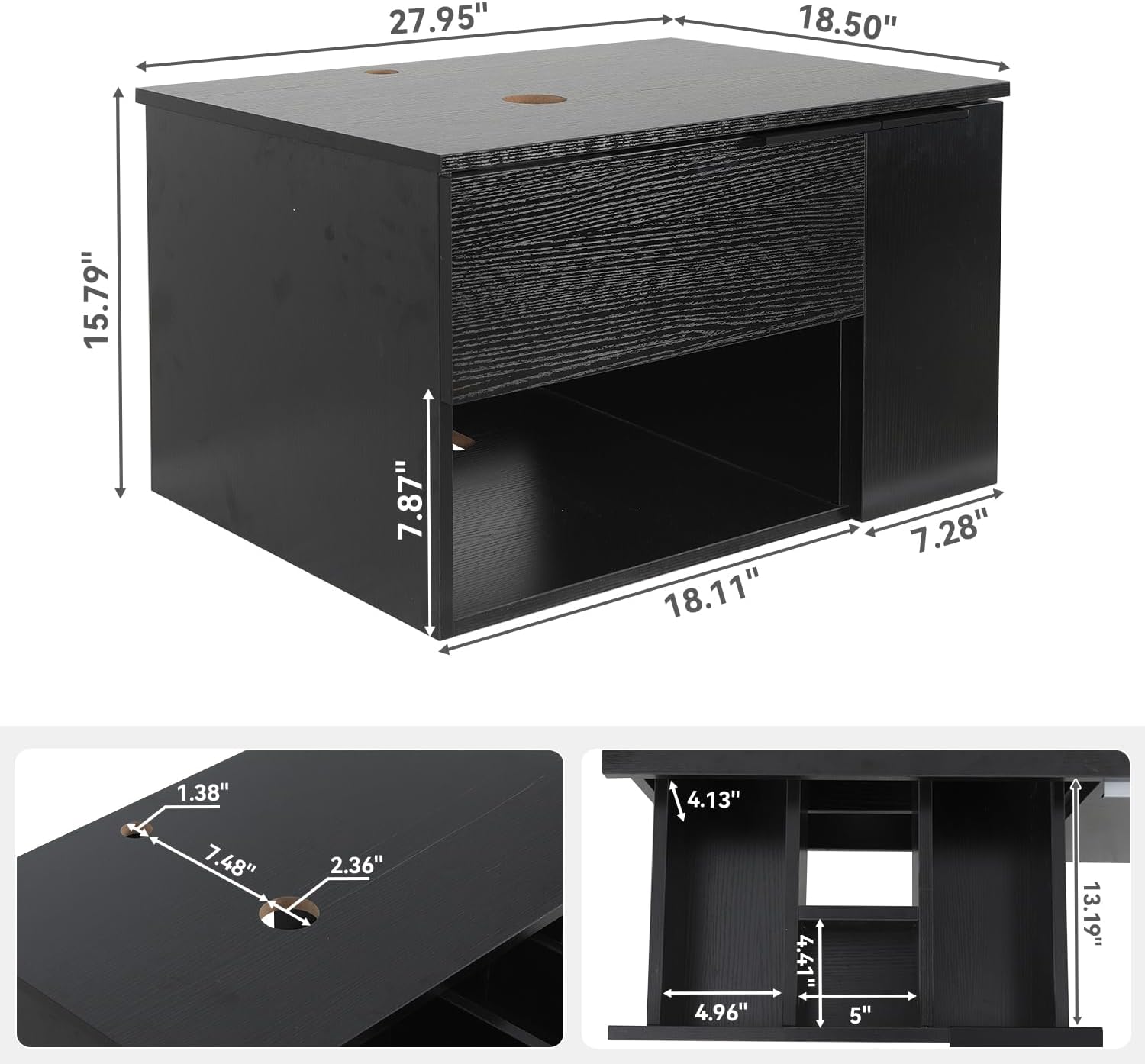 28 Inch Black Floating Bathroom Vanity with 1-Door and 1-Drawer, Modern Wall Mounted Cabinet with Blue Boat Vessel Sink Top