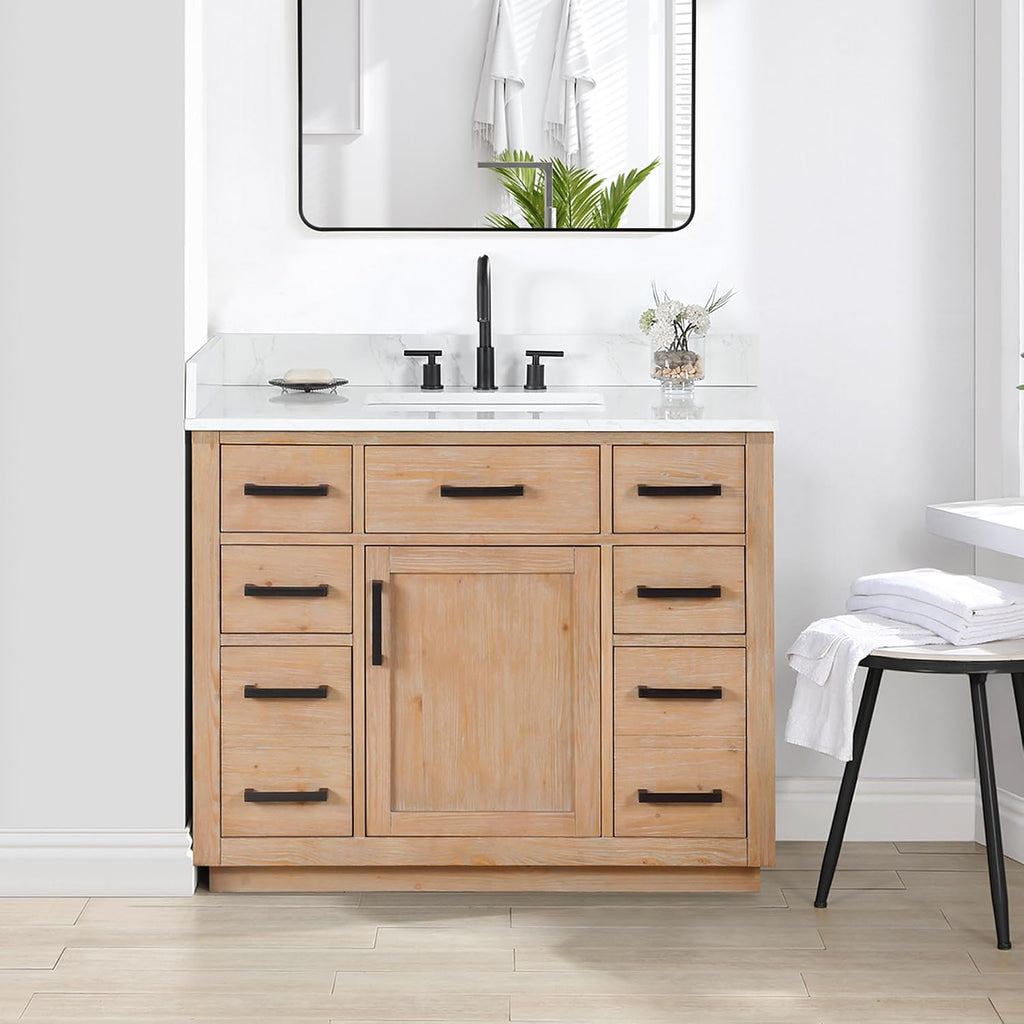 Altair Design Gavino 42' Wood Vanity in Light Brown with Composite Stone Top no Mirror
