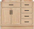 ARIEL Hepburn 42-inch Bathroom Vanity Base Cabinet,Solid Wood, 2 Soft Closing Doors, 5 Dovetail Drawers, White Oak