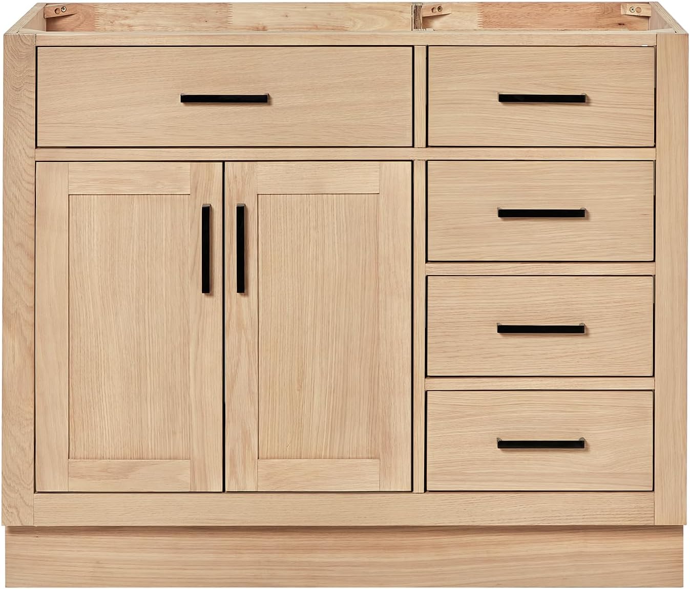 ARIEL Hepburn 42-inch Bathroom Vanity Base Cabinet,Solid Wood, 2 Soft Closing Doors, 5 Dovetail Drawers, White Oak