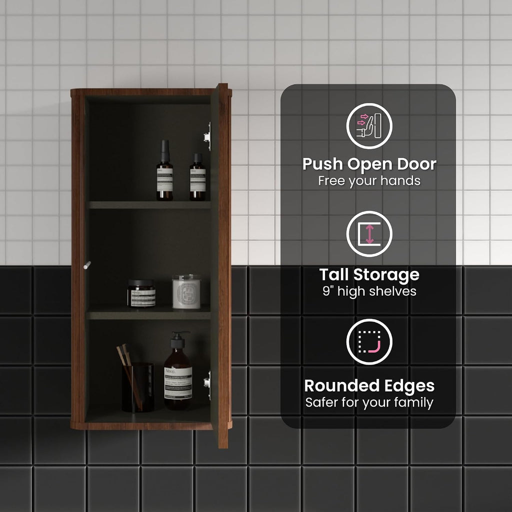 Floating Bathroom Side Cabinet, Wall Mounted Modern Storage Cabinet for Small Space, Apartment, Hotel, Walnut - Camellia Collection