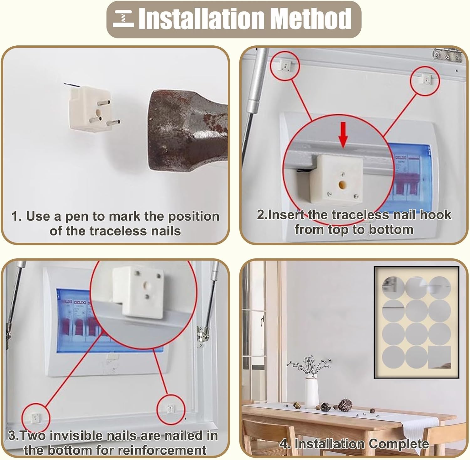 Circuit Breaker Box Cover Decorative Mirror, Wall Mounted Electricity Meter Box Cover for Outdoor/Indoor, Vertical Hide Alarm Electric Panel(Beige,42x30cm(16 1/2x11 13/16in))
