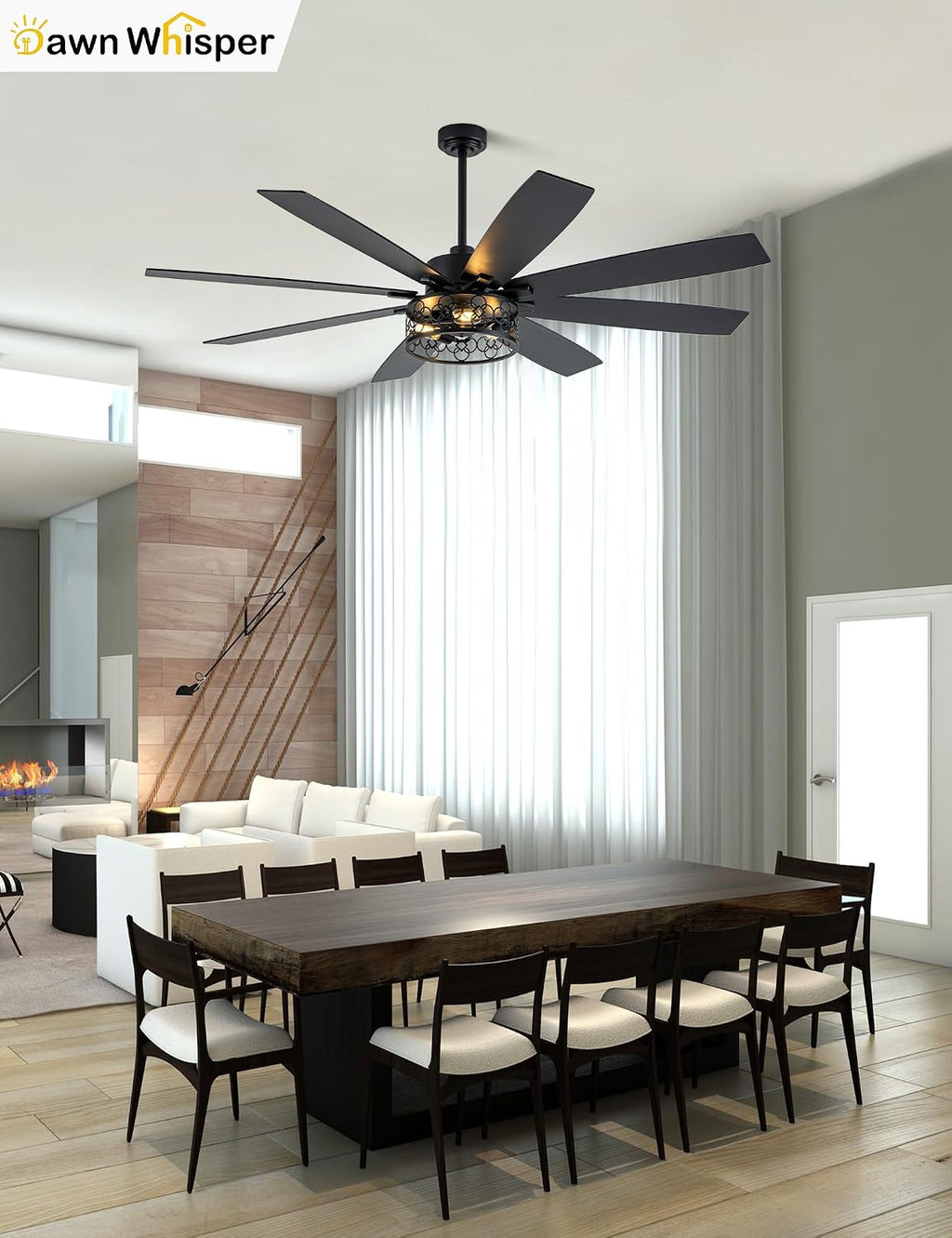 Dawn Whisper Farmhouse 72 Inch Ceiling Fans with Lights and Remote Quiet and Reversible DC Motor Black Industrial Rustic Caged Ceiling Fan for Bedroom Living Room Covered Patio
