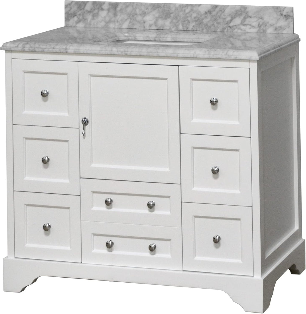 Madison 42-inch Bathroom Vanity (Carrara/White): Includes White Cabinet with Authentic Italian Carrara Marble Countertop and White Ceramic Sink
