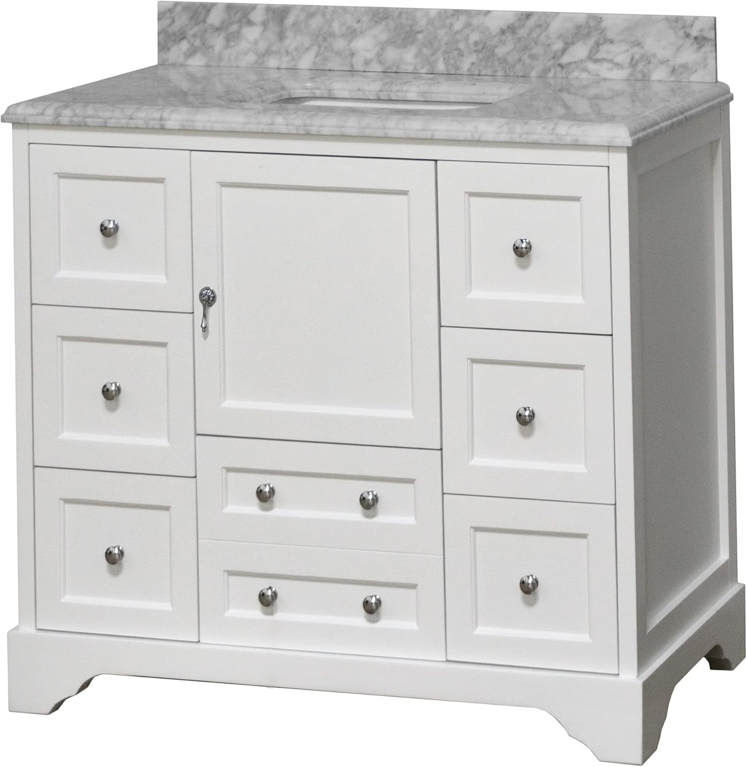 Madison 42-inch Bathroom Vanity (Carrara/White): Includes White Cabinet with Authentic Italian Carrara Marble Countertop and White Ceramic Sink