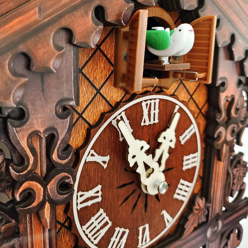 Retro Cuckoo Clocks, Cuckoo Clock with Night Mode, Hand Carved Bird, Weights and Swinging Pendulum,for Wall Art Home Living Room Kitchen Office Decor,Brown (Brown a)
