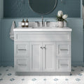 ARIEL Hamlet 42-inch Bathroom Vanity with Sink,Solid Wood, 1.5-inch Pure White Quartz Countertop & Backsplash, Single Rectangular Porcelain Sink, 2 Soft Closing Doors, 4 Dovetail Drawers, Grey