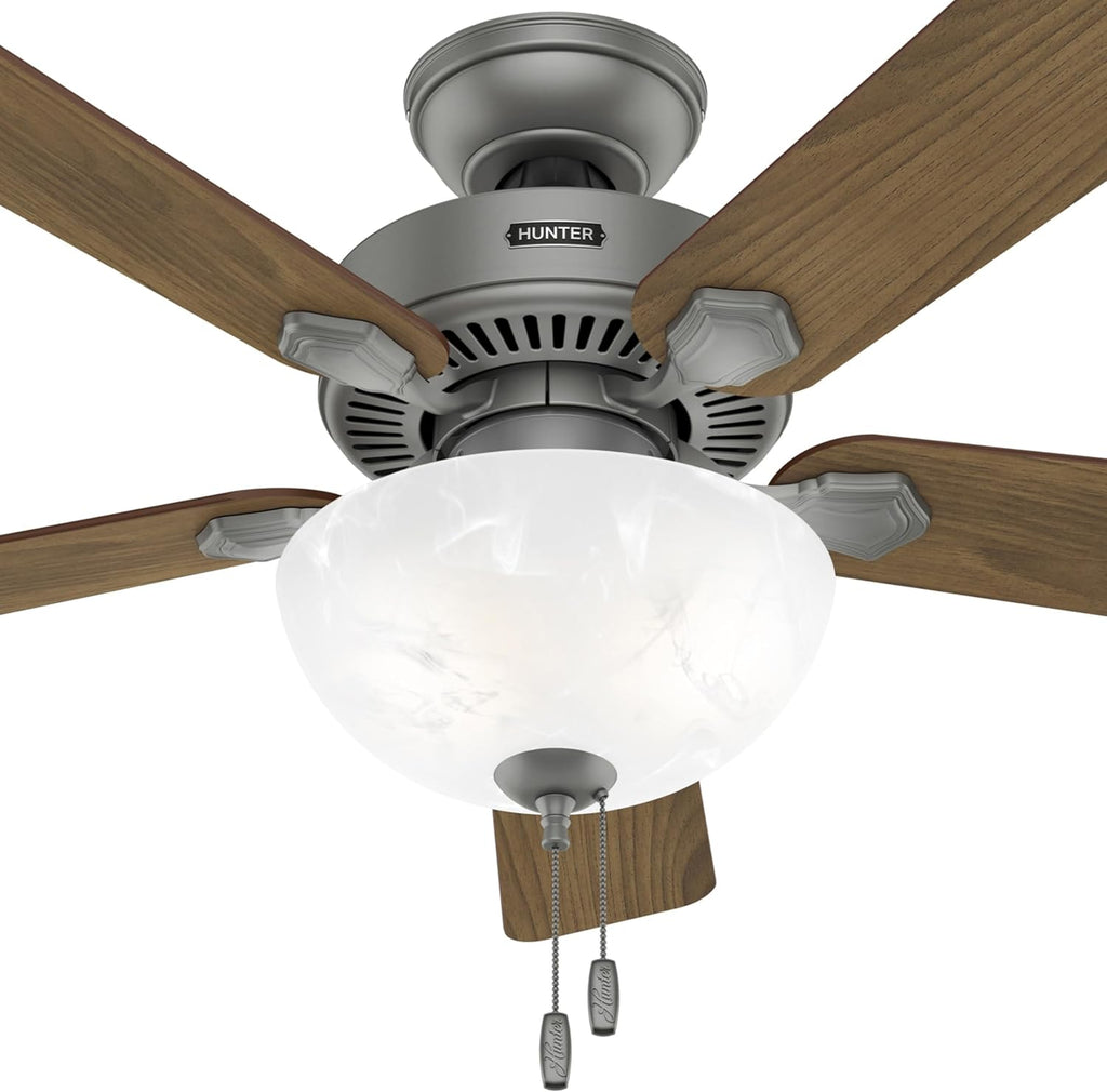 Hunter Fan 44 inch Matte Silver Indoor Ceiling Fan with Light and Pull Chain for Bedroom, Living Room, Office, Basement, Kitchen (Renewed), CC5C27C80