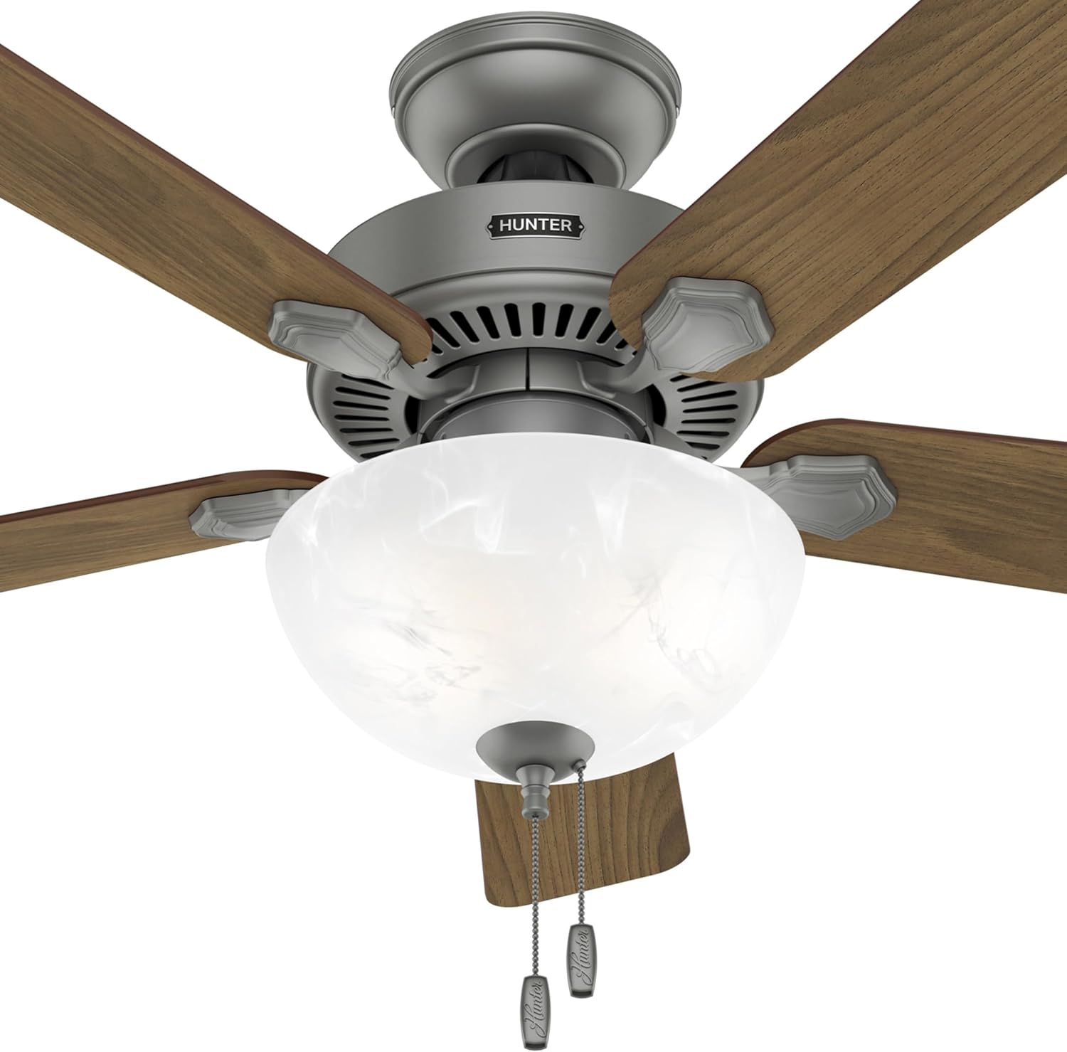 Hunter Fan 44 inch Matte Silver Indoor Ceiling Fan with Light and Pull Chain for Bedroom, Living Room, Office, Basement, Kitchen (Renewed), CC5C27C80