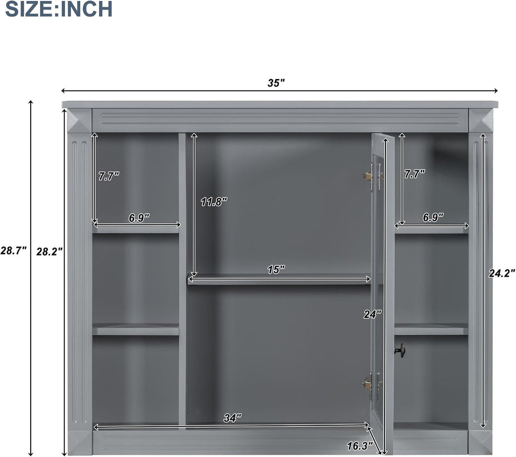 Virubi Bathroom Medicine Cabinet with Mirror, 35' W x 27.5' H Wall Cabinet with Door and Adjustable Shelves, Over Toilet Storage Cabinet, Wall-Mounted Bathroom Mirrors for Over Sink