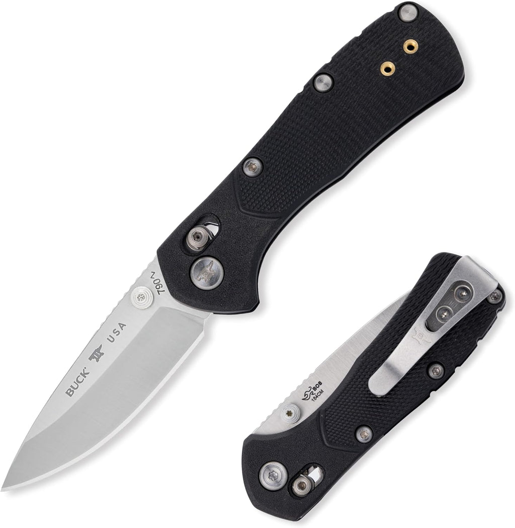 Buck Knives 790 Mini Range Pro Folding Pocket Knife, EDC Knife, 2-5/8' Drop Point Blade, 154CM Stainless Steel, Lightweight Glass-Filled Nylon Handle, Made in the USA, Black, 1.9 oz