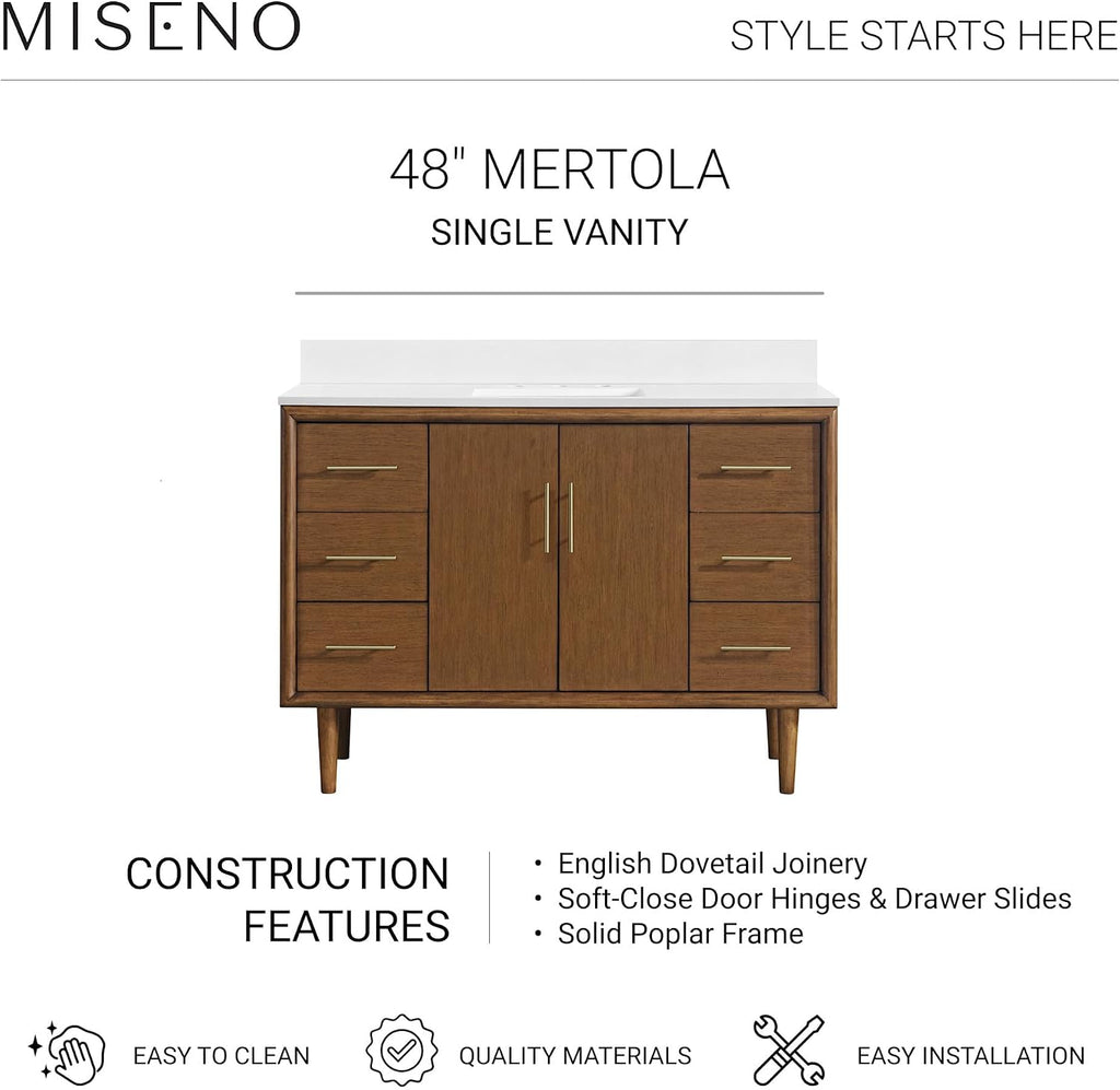 Miseno MV-N252-V48 Mertola 48' Free Standing Single Basin Vanity Set with Cabinet and Stone Composite Vanity Top - Dark Maplewood