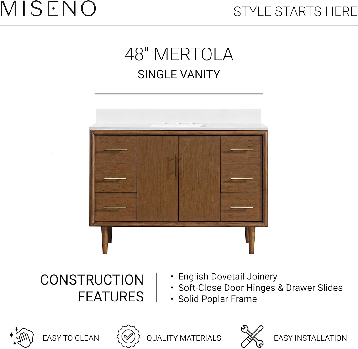 Miseno MV-N252-V48 Mertola 48' Free Standing Single Basin Vanity Set with Cabinet and Stone Composite Vanity Top - Dark Maplewood