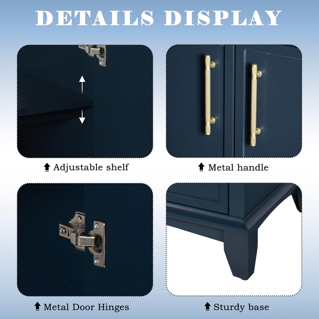 28 inch Bathroom Vanity with Sink Combo, Mid Century Modern Freestanding Bathroom Cabinet with Integrated Ceramic Sink, 2 Soft Closed Doors, Adjustable Shelves, Golden Handle, Blue