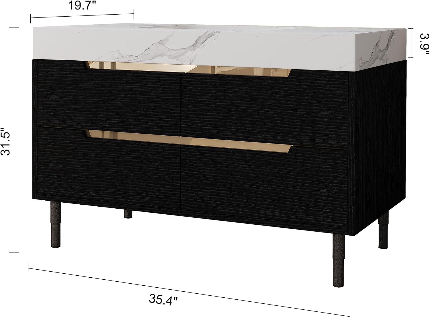 36' Bathroom Vanity with Undermount Sink Set, Modern Black 2-in-1 Wall Mounted & Freestanding Bathroom Vanity Cabinet with Sintered Stone top&4 Storage Drawers, Bathroom Single Sink Cabinet