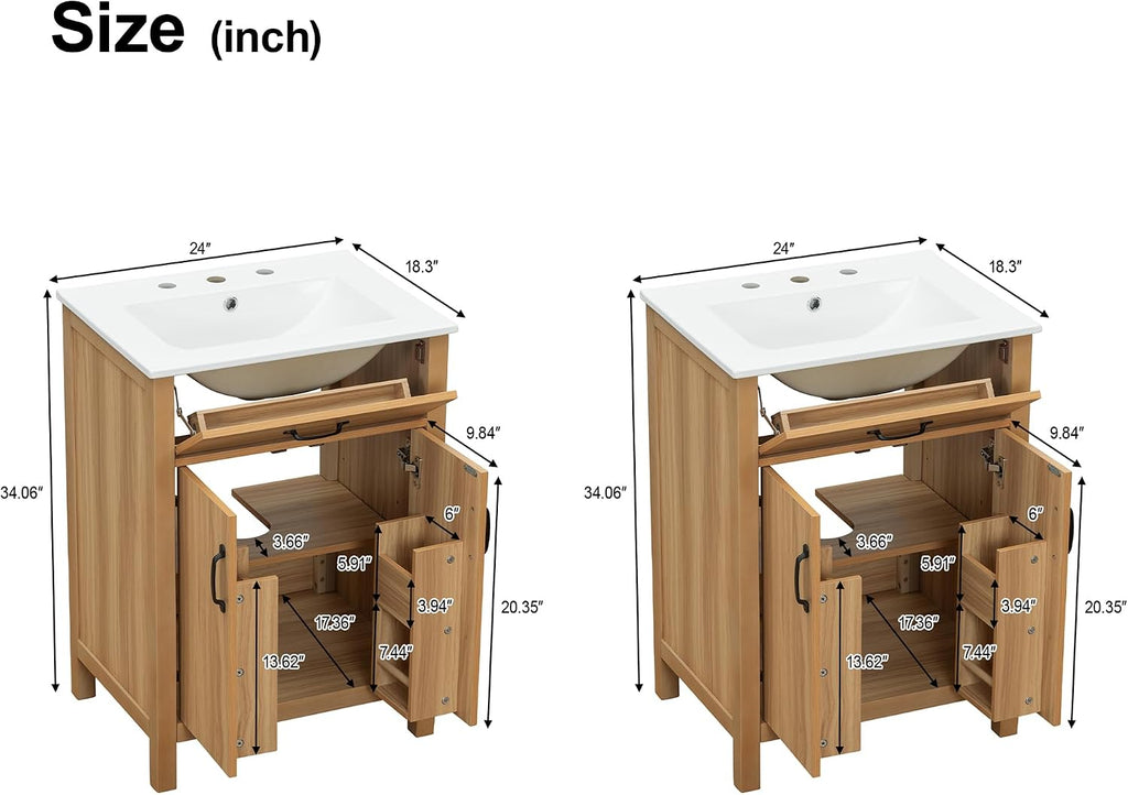 Harper & Bright Designs 48' Bathroom Vanity Set with Double Sink, Free Standing Single Basin Vanity with Tip-Out Drawer & Adjustable Shelf, Wood Storage Cabinet with Ceramic Basin for Bathroom, Wood