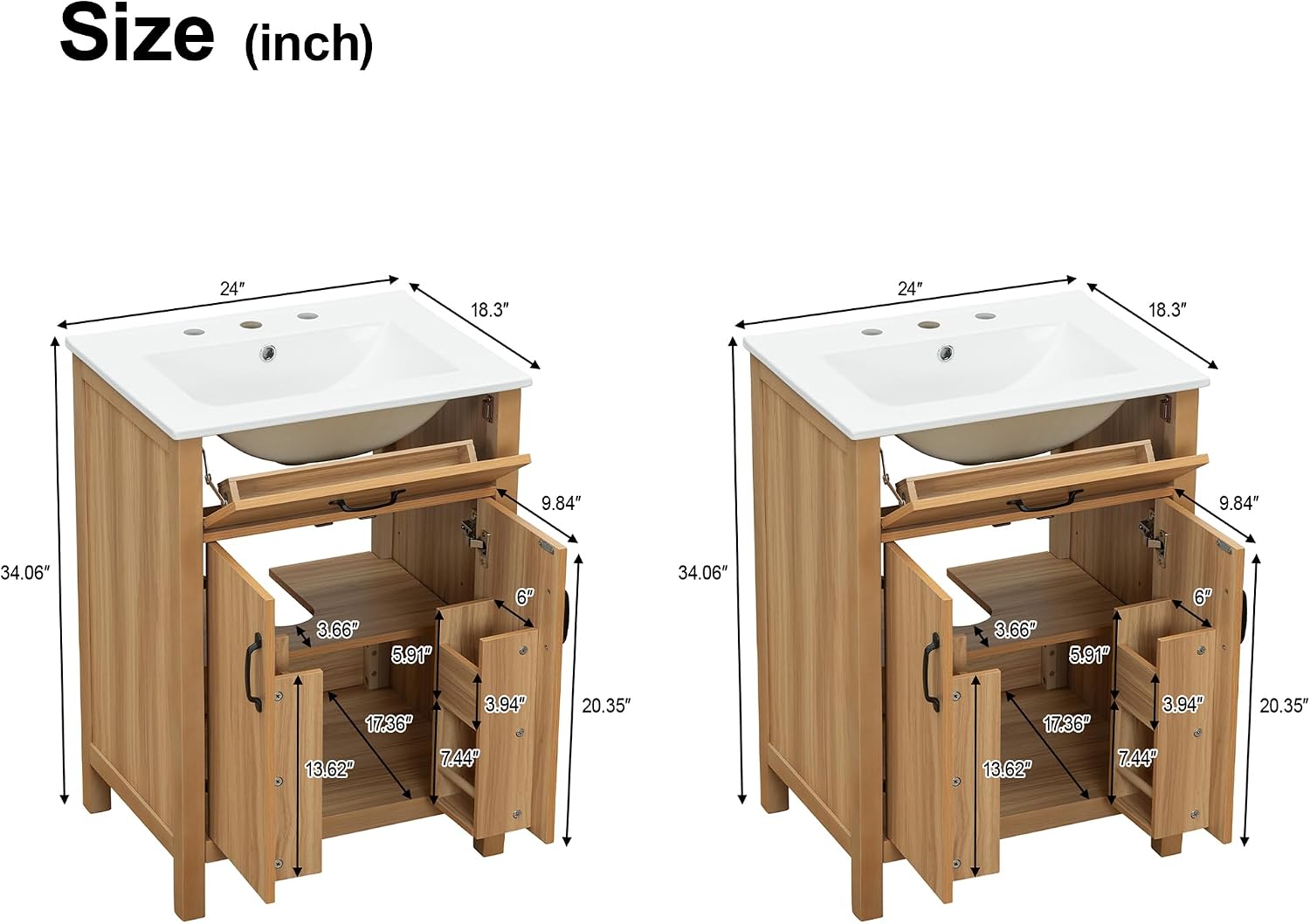 Harper & Bright Designs 48' Bathroom Vanity Set with Double Sink, Free Standing Single Basin Vanity with Tip-Out Drawer & Adjustable Shelf, Wood Storage Cabinet with Ceramic Basin for Bathroom, Wood