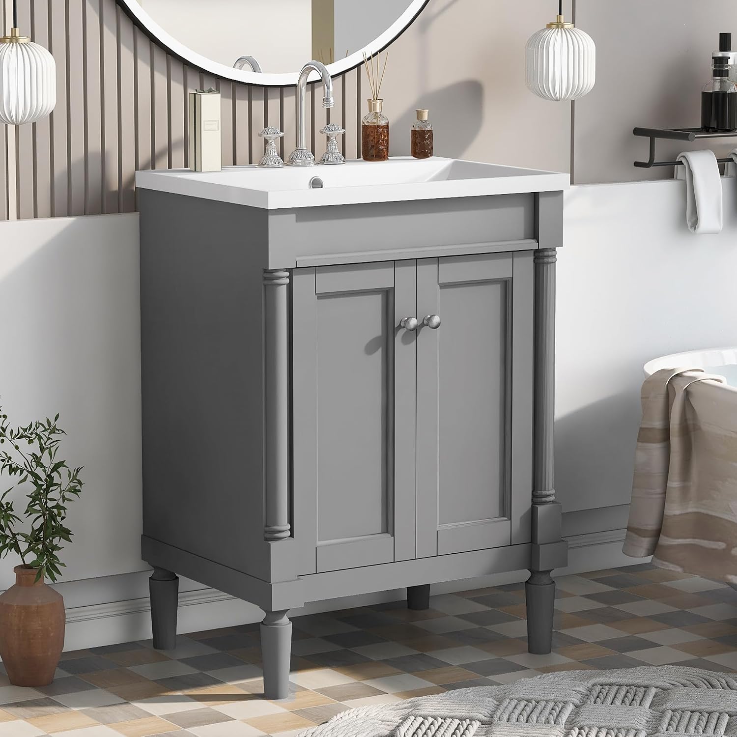 Merax 24' Bathroom Vanity with Sink, Powder Room Small Bathroom Vanity with 2-Door Cabinet, Undermount Sink, Solid Wood Frame Bathroom Storage Cabinet