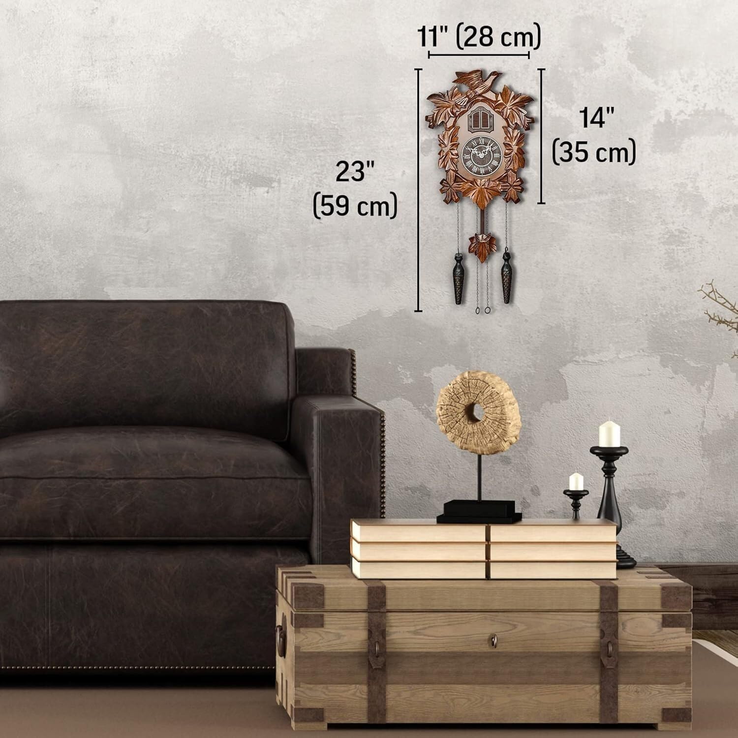 The Cuckoo Clock is A Wall Clock with A Night Mode, Hand-Carved, Suitable for Living Rooms, Bedrooms and Offices Suitable for Kitchen, Living Room or Office(Brown)