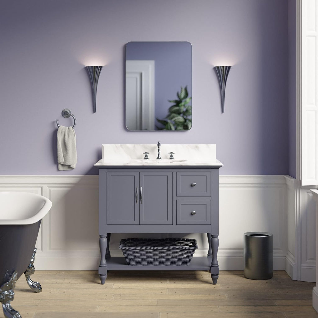 Kitchen Bath Collection Beverly 36-inch Bathroom Vanity (Marine Gray/Carrara): Includes Marine Gray Cabinet with Authentic Italian Carrara Marble Countertop and White Ceramic Sink
