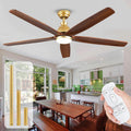 72 inch Gold Ceiling Fans with Lights and Remote, Large Airflow Solid Wood Ceiling Fan with 5 Blades, 3CCT Dimmable, Indoor Quiet DC Motor Celing Fans Exterior for Covered Patios Porch
